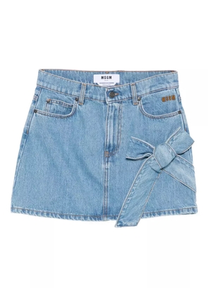 MSGM bow-detail denim mini straight skirt - Blue