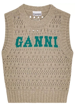 GANNI intarsia-knit logo top - Neutrals