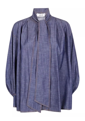 Aviù tie-neck balloon-sleeve top - Blue