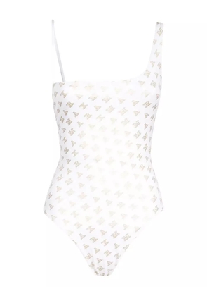 Max Mara logo-print one-shoulder swimsuit - White
