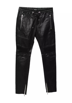Balmain Pre-Owned drawstring leather biker trousers - Black