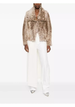 Yves Salomon leather-trimmed fur jacket - Neutrals