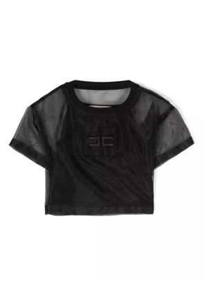 Elisabetta Franchi La Mia Bambina logo-embroidered semi-sheer blouse - Black