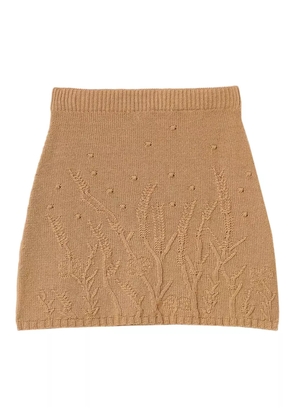 TWINSET floral-embroidered knitted mini skirt - Brown