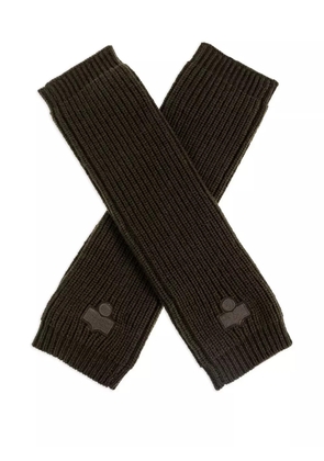 ISABEL MARANT ribbed logo-patch gloves - Brown