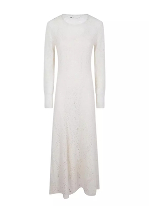 D.Exterior open-knit long-sleeve midi dress - White