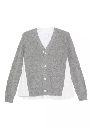 sacai pleated-detail button cardigan - Grey