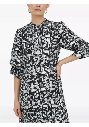 Bruuns Bazaar geometric-print puff-sleeve midi dress - Black
