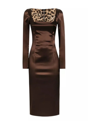Dolce & Gabbana square-neck satin midi dress - Brown