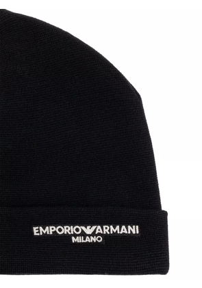 Emporio Armani logo-embroidered wool beanie - Black
