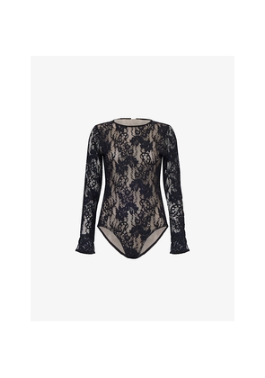 Womens Zimmermann Lace Long-Sleeves Stretch-Woven Bodysuit