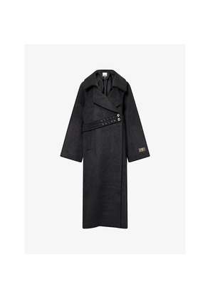 Womens Ganni Relaxed-Fit Notch-Lapel Wool-Blend Coat