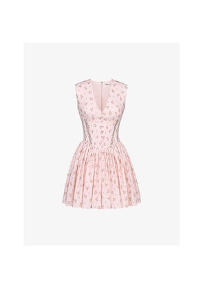 Womens House of CB Carmel Floral-Print Stretch-Cotton Mini Dress