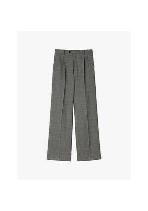 Womens Sandro Straight-Leg High-Rise Stretch Wool-Blend Trousers