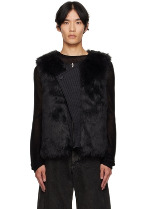Andersson Bell Black Curved Placket Reversible Faux-Fur Vest