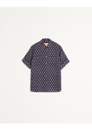 Valentino Lightweight Linen Shirt With Voyage Imaginaire Print Man NAVY/CREAM/RED 41