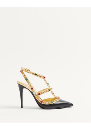 Valentino Garavani Rockstud Calfskin Pumps With Cabochon And 100Mm Crystals Woman BLACK/ANTIQUE BRASS 39.5