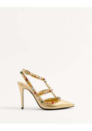 Valentino Garavani Rockstud Pumps In Laminated Nappa With Cabochon And Crystals 100Mm Woman ANTIQUE BRASS/MULTICOLOUR 37
