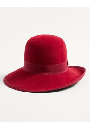 Valentino Garavani Vlogo Signature Hat In Lapin Fabric Woman CHERRY RED 58