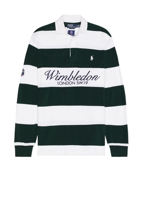 Polo Ralph Lauren Wimbledon Terry Graphic Rugby Shirt in Moss Agate & White - Green,White. Size XL/1X (also in ).
