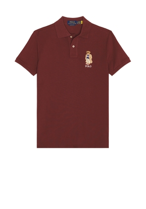 Polo Ralph Lauren Short Sleeve Cotton Mesh Novelty Bear Polo in Red Wine - Burgundy. Size L (also in M, S).