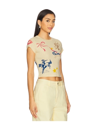 DAYDREAMER Western Flash Pointelle Tee in Cream,Lemon. Size S. Also in M, XS.