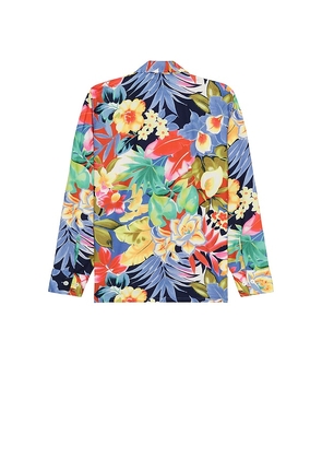 Beams Plus Mil Open Collar Tropical Pattern Print in Black. Size S. Also in L, M, XL.