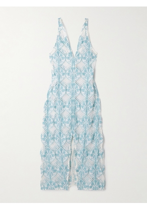 Agua by Agua Bendita - Suspiro Embroidered Open-knit Midi Dress - Blue - XS/S,M/L
