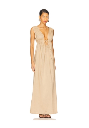 Riot Swim Calli Ruched Front Tie Dress in Beige. Size L. Also in M, S, XS.
