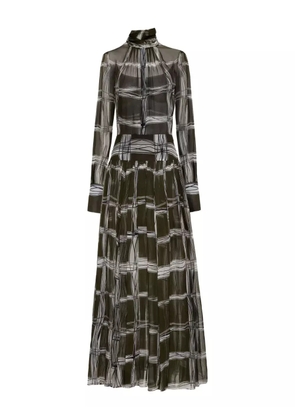 Oscar de la Renta pleated wavy-plaid silk maxi dress - Green