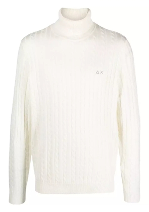 Sun68 logo-embroidered cable-knit jumper - White