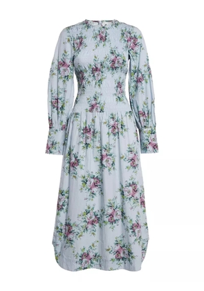 GANNI floral shirring dress - Blue