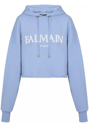 Balmain Roman-rubber-logo-cropped-hoodie - Blue