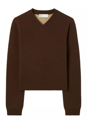 Tory Burch V-neck wool-cashmere blend sweater - Brown