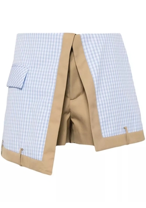 Besfxxk check-print asymmetric shorts - Blue
