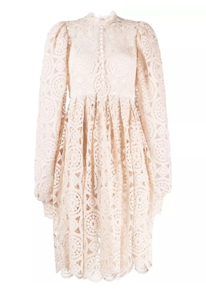 ANOUKI puff-sleeve crochet-cotton dress - Neutrals