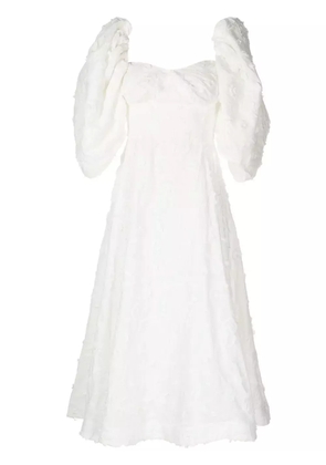 ANOUKI puff-sleeve floral-embroidered midi dress - White