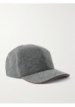 Kiton - Leather-Trimmed Cashmere Baseball Cap - Men - Gray