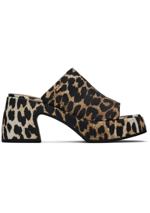 GANNI Brown & Black Leopard Butterfly Platform Satin Heeled Sandals
