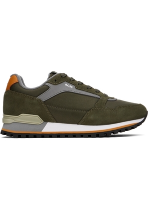BOSS Khaki Embossed-Logo Sneakers