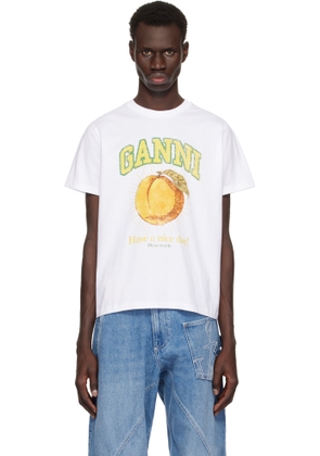 GANNI White Relaxed Peach T-shirt