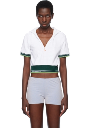 Casablanca White Textured Velour Tennis Cropped Hooded T-shirt