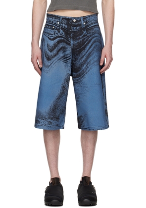 CAMPERLAB Black & Blue Distorted Print Denim Shorts