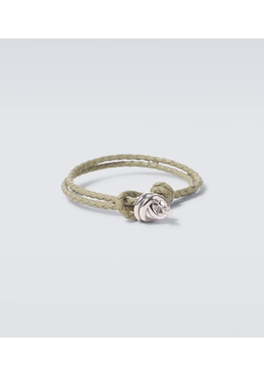 Bottega Veneta Leather-trimmed sterling silver bracelet
