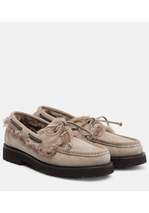 Brunello Cucinelli Monili shearling-trimmed suede boat shoes