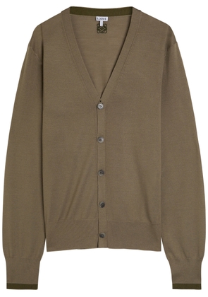 Loewe Logo-embroidered Fine-knit Wool Cardigan - Khaki - XL