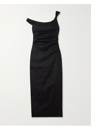 SIR. - Twisted Ruched Linen Midi Dress - Black - 00,1,2,3,4