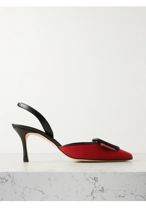 Manolo Blahnik - Mayslibi 70 Buckled Leather-trimmed Velvet Slingback Pumps - Red - IT36,IT36.5,IT37,IT37.5,IT38,IT38.5,IT39,IT39.5,IT40,IT40.5,IT41,IT41.5,IT42,IT43