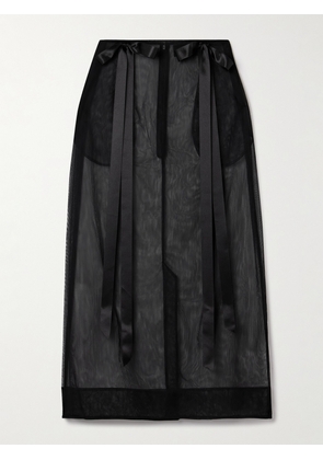 Simone Rocha - Bow-embellished Satin-trimmed Tulle Midi Skirt - Black - UK 4,UK 6,UK 8,UK 10,UK 12,UK 14