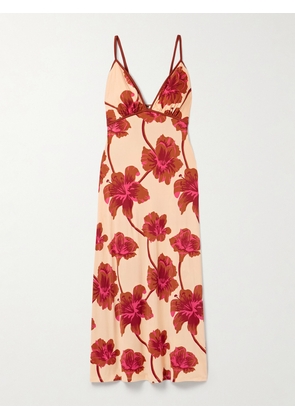 Johanna Ortiz - Sendero De Astromelias Floral-print Satin Maxi Dress - Ecru - US0,US2,US4,US6,US8,US10,US12
